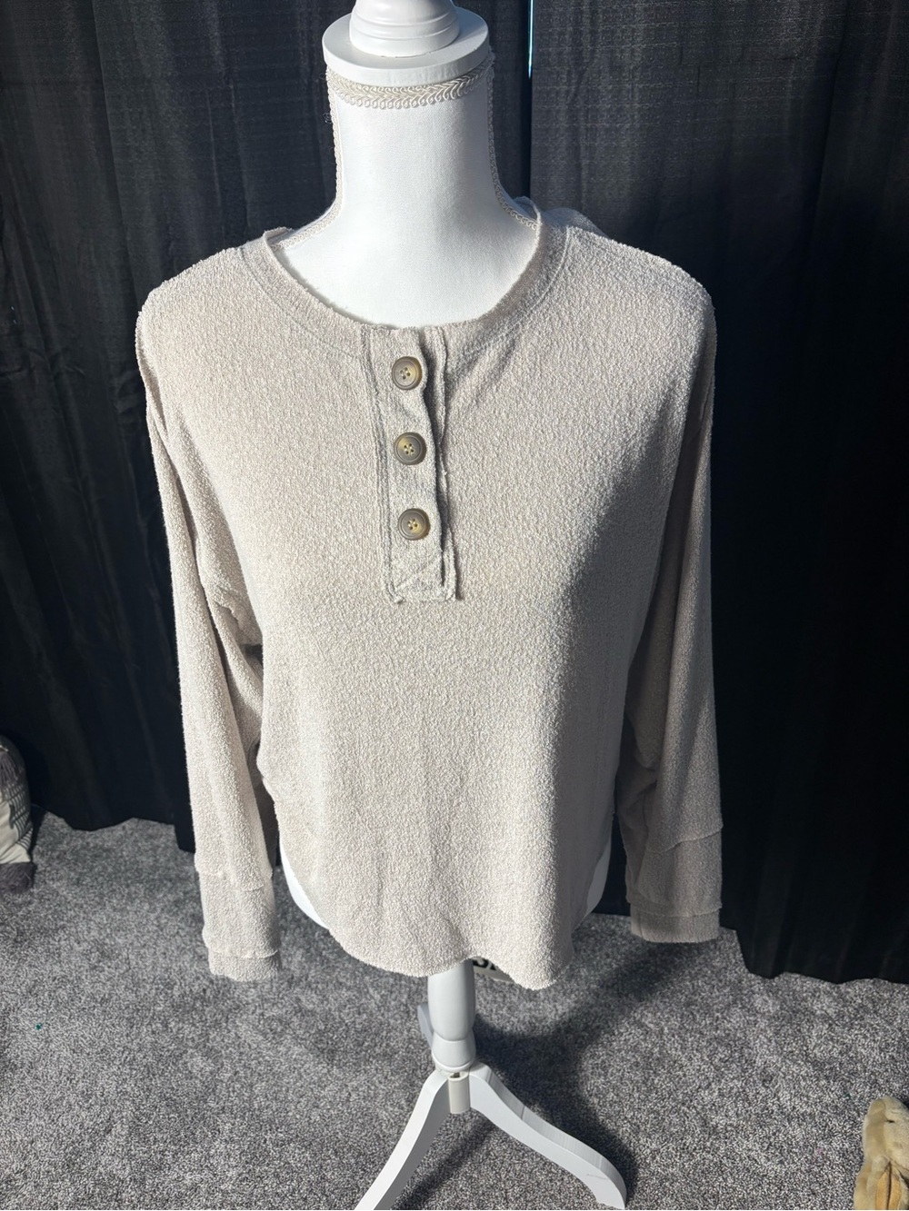 BKE Cream Button Henley Long Sleeve Top